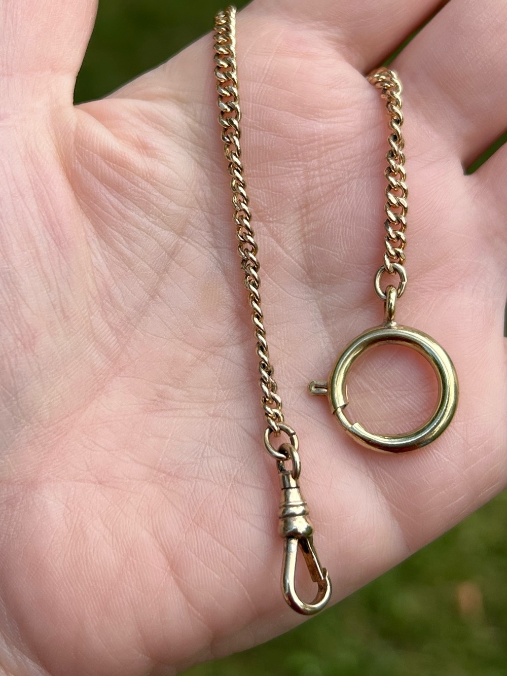 Watch chain - curb chain connector w dog clip and large Spring Ring Clasp